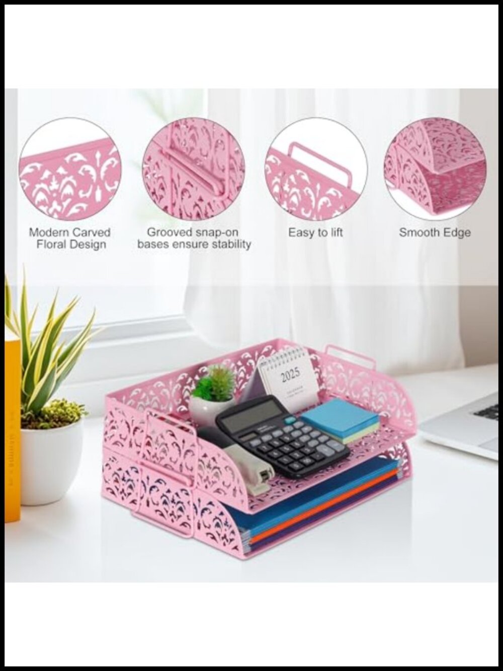 2 Tier Stackable Metal Paper Tray Desk Organizer File Storage - Picture 4 of 6